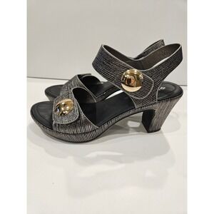 Patrizia Spring Step Dade Pewter Metallic Gold Button Block Heel Sandals Size 7